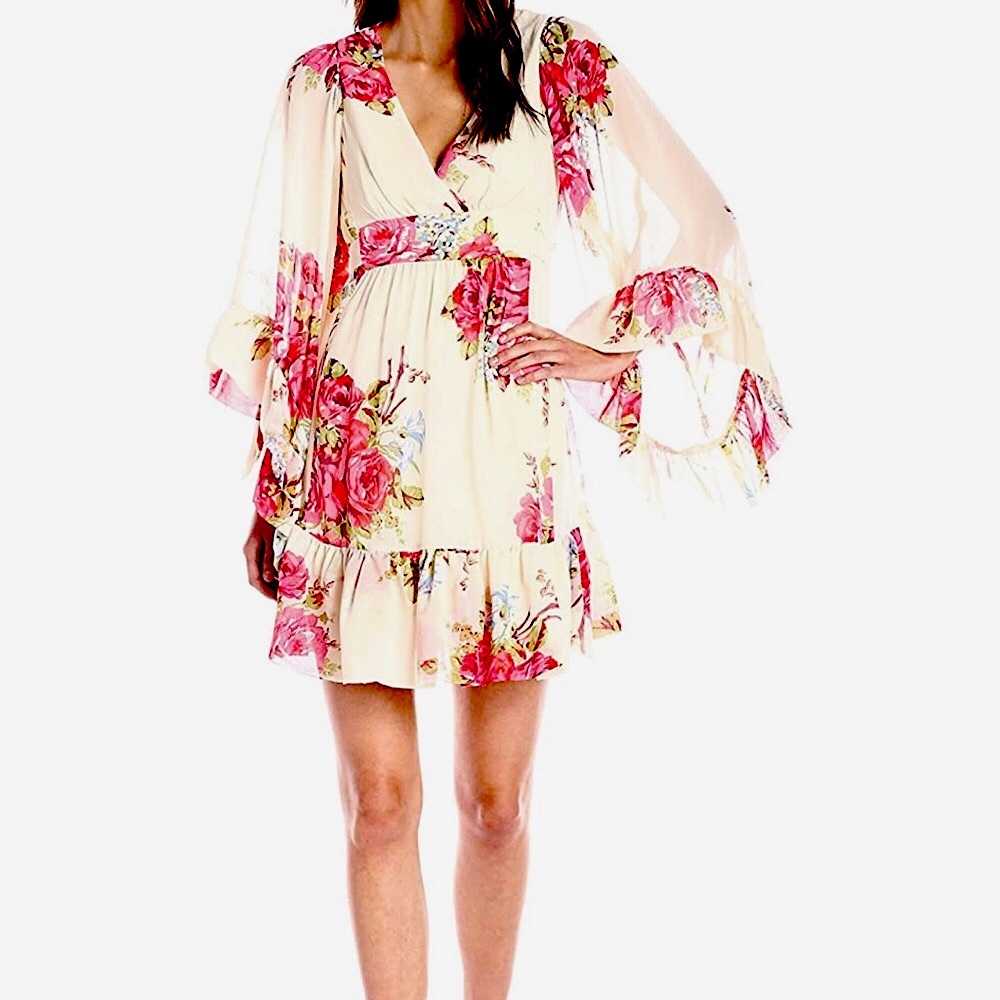 Betsey Johnson Boho Floral Bell Sleeve Dress sz 8